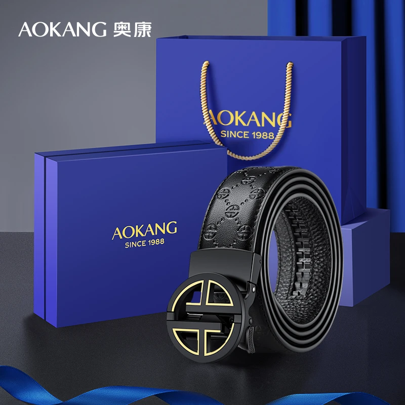 奥康男松紧光面圆扣百搭腰带礼物时尚腰带男款爆款2025皮带牛皮