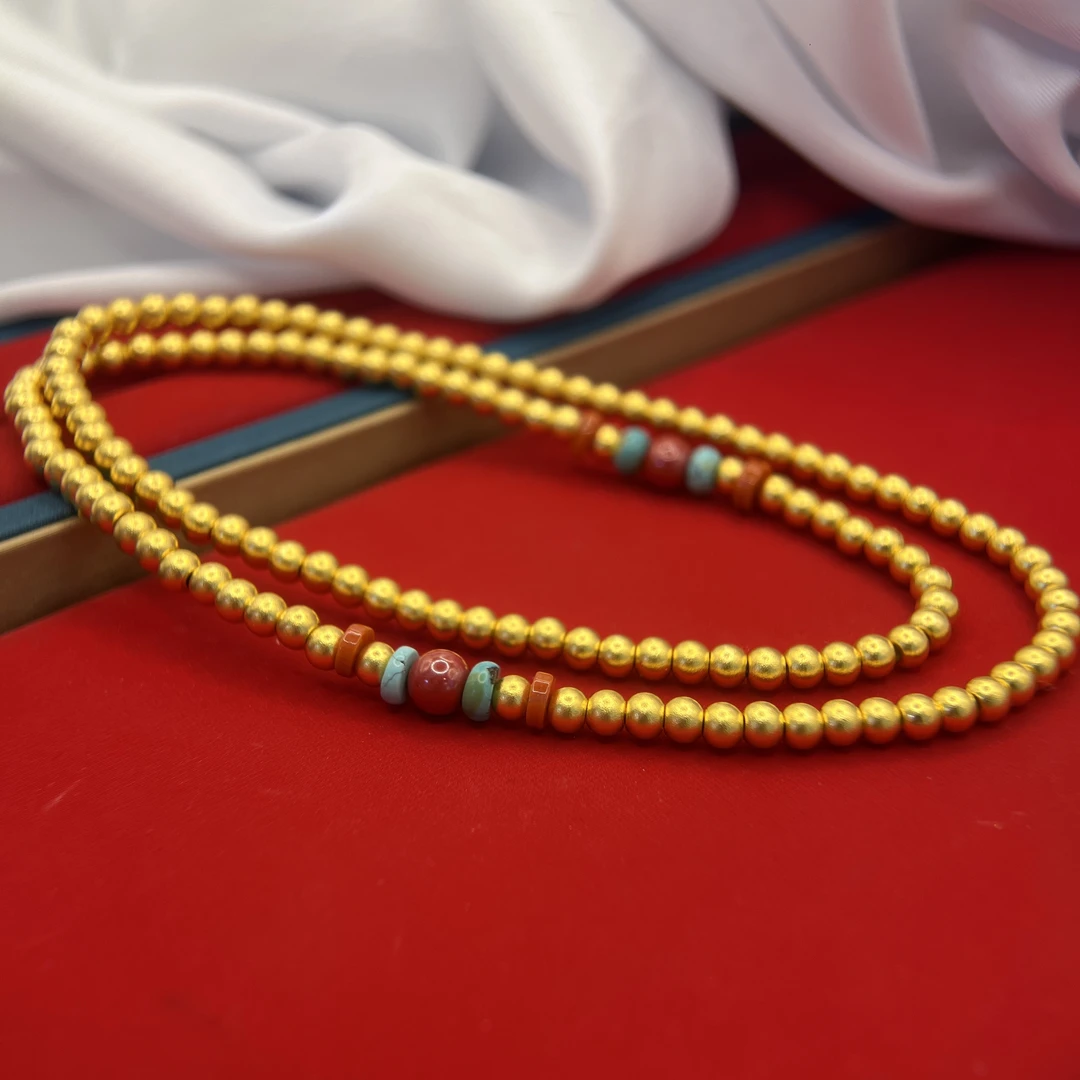 链子足银木质 Y 多彩珠珠项链、三圈手串—— 一款两戴