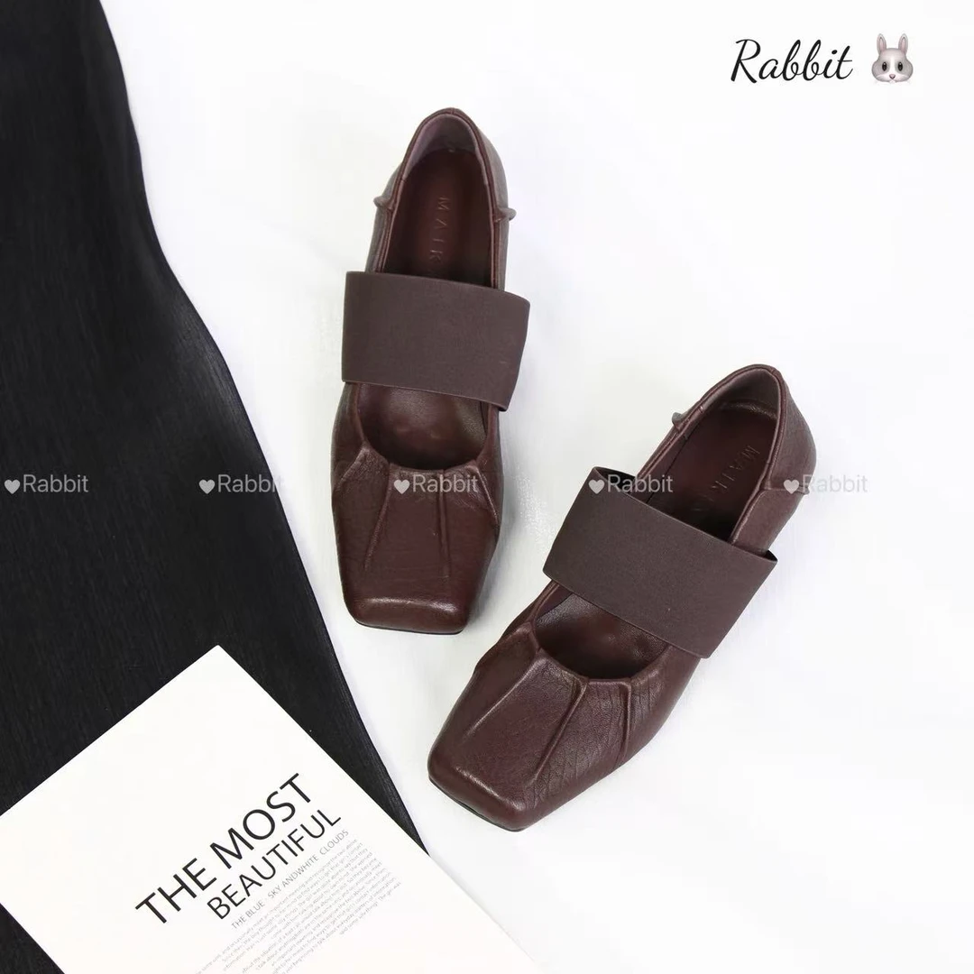 兔子plus |方头单鞋芭蕾鞋法式粗跟鞋女一脚蹬外穿