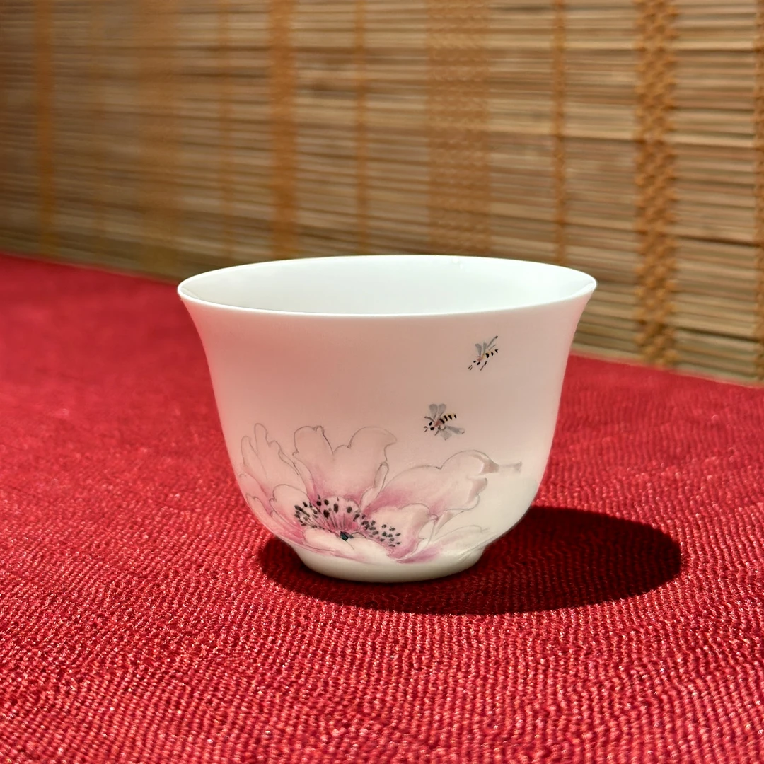 《牡丹》系列-手绘超薄胎骨瓷杯功夫茶杯家用喝茶品茗杯主人杯