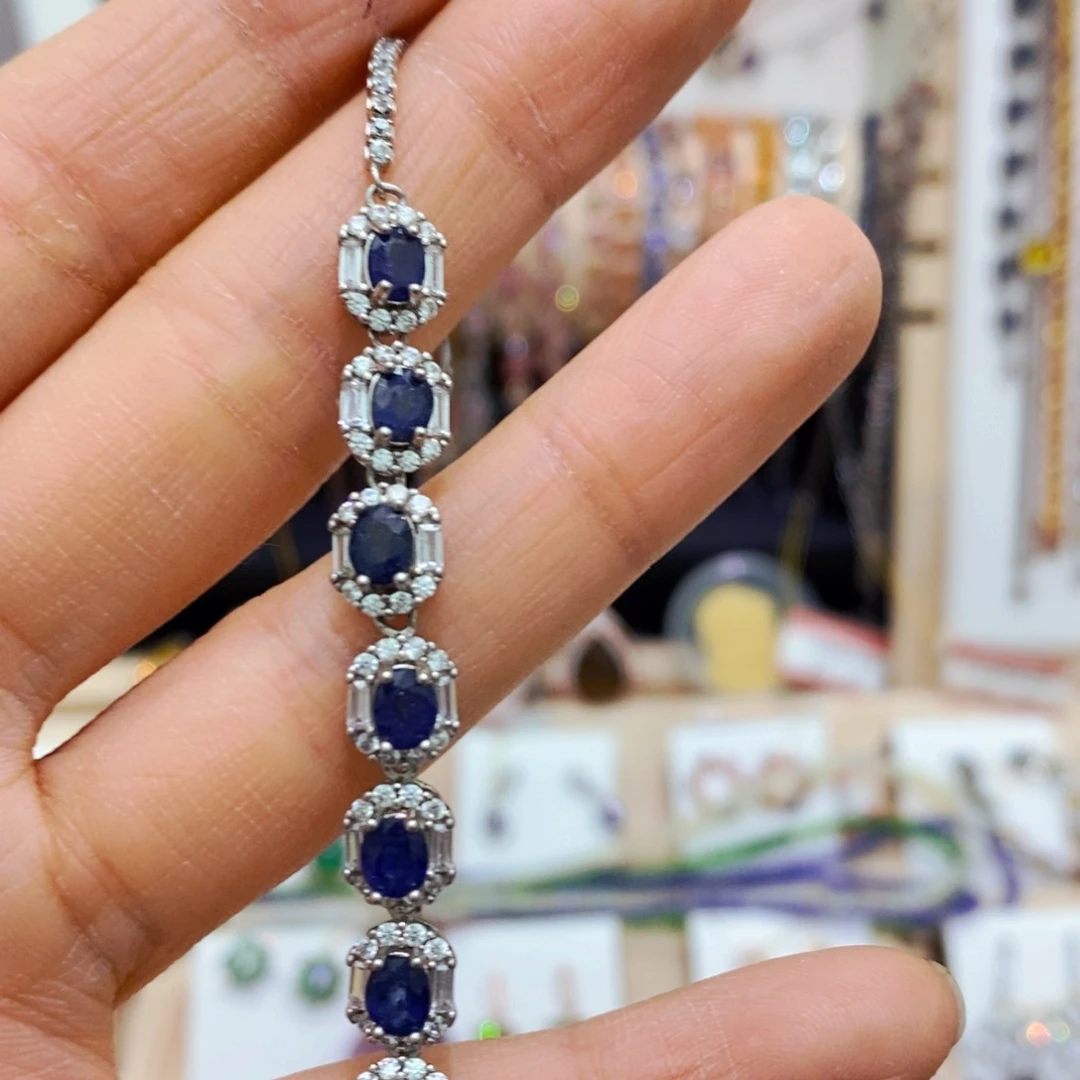 蓝宝石手链银S925镶嵌