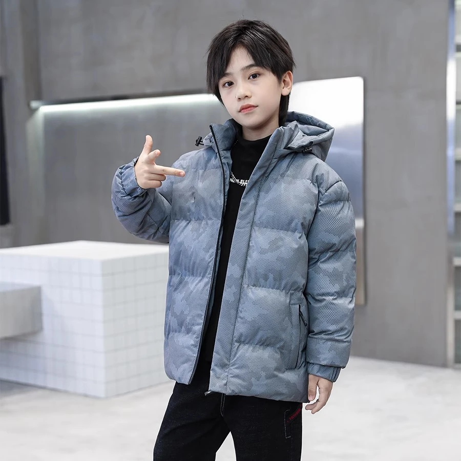男童羽绒棉服2025新款中大童棉衣儿童洋气秋冬中长款保暖连帽外套