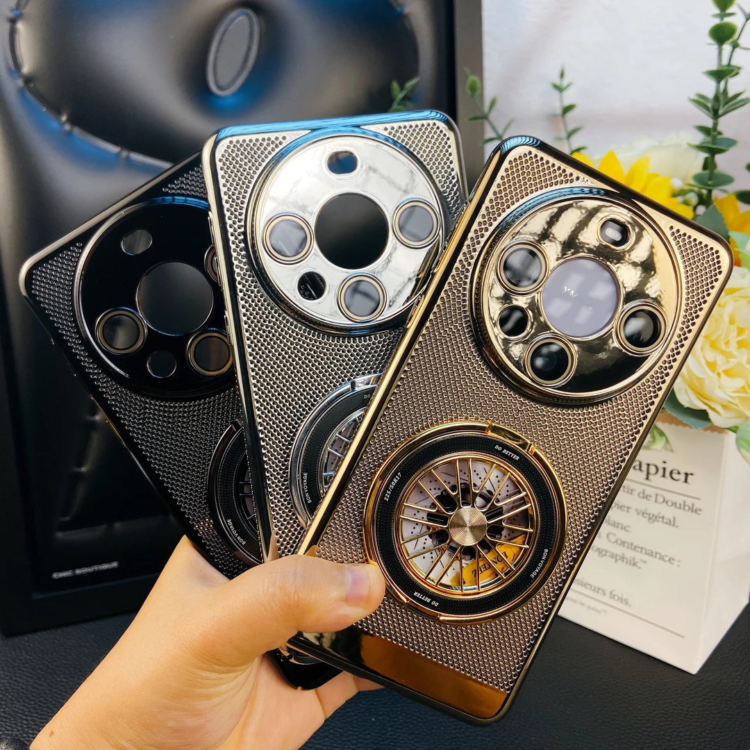 解压陀螺支架适用华为Mate60 Pro/+电镀网格散热壳自带镜头膜防摔