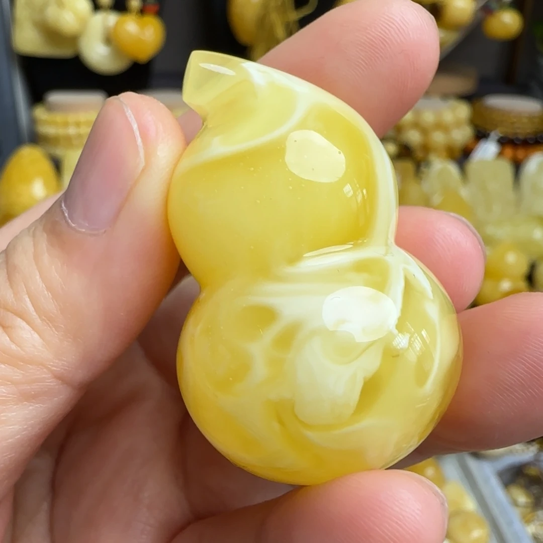 琥珀吊坠(不含链)未镶嵌焦皮料瓷白溶洞妖花蜜蜡葫芦吊坠