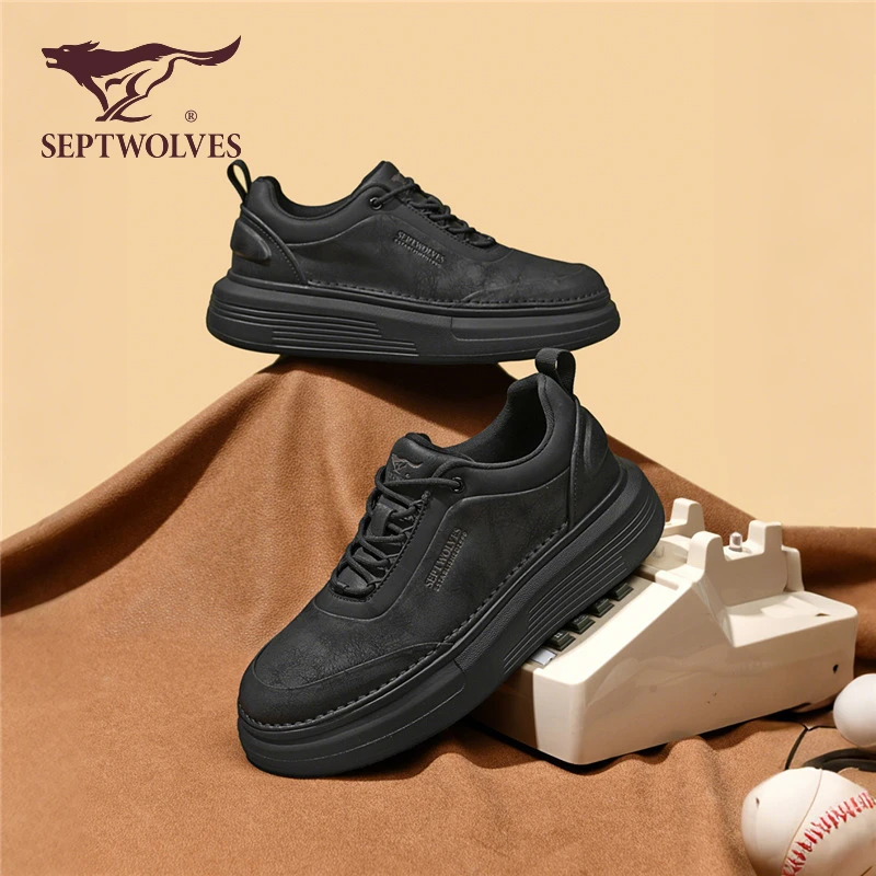 七匹狼鞋子男款秋季复古百搭黑色时尚厚底男士防滑耐磨品质休闲鞋