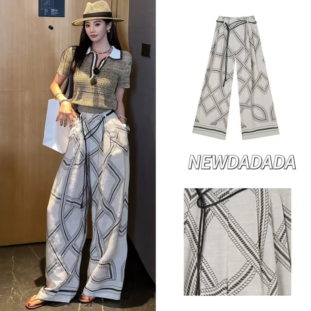利达NEW DADADA慵懒复古阔腿裤休闲裤夏宽松印花直筒长裤SDK1539