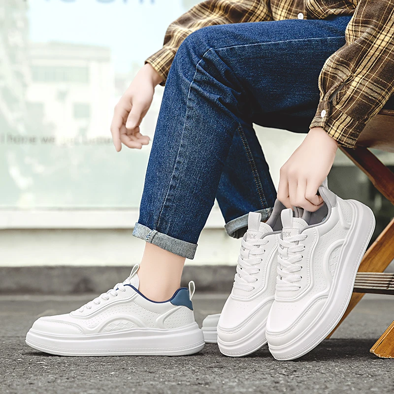 秋冬新款休闲增高小白鞋轻奢时尚韩版潮鞋休闲板鞋厚底男士手工鞋