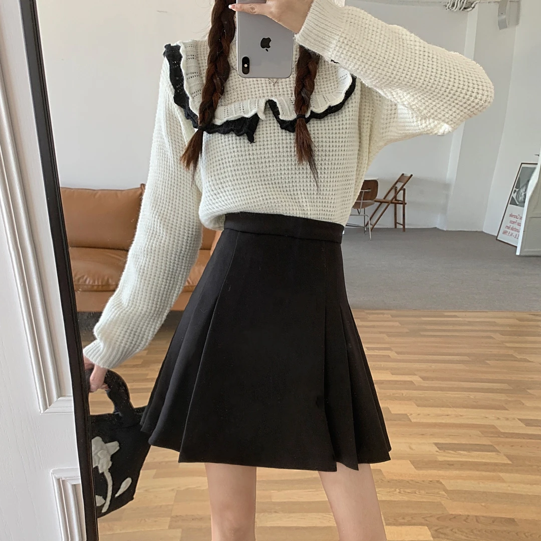 秋季小个子高腰裙子半身裙女装大码黑色A字百褶裙显瘦收腰配毛衣