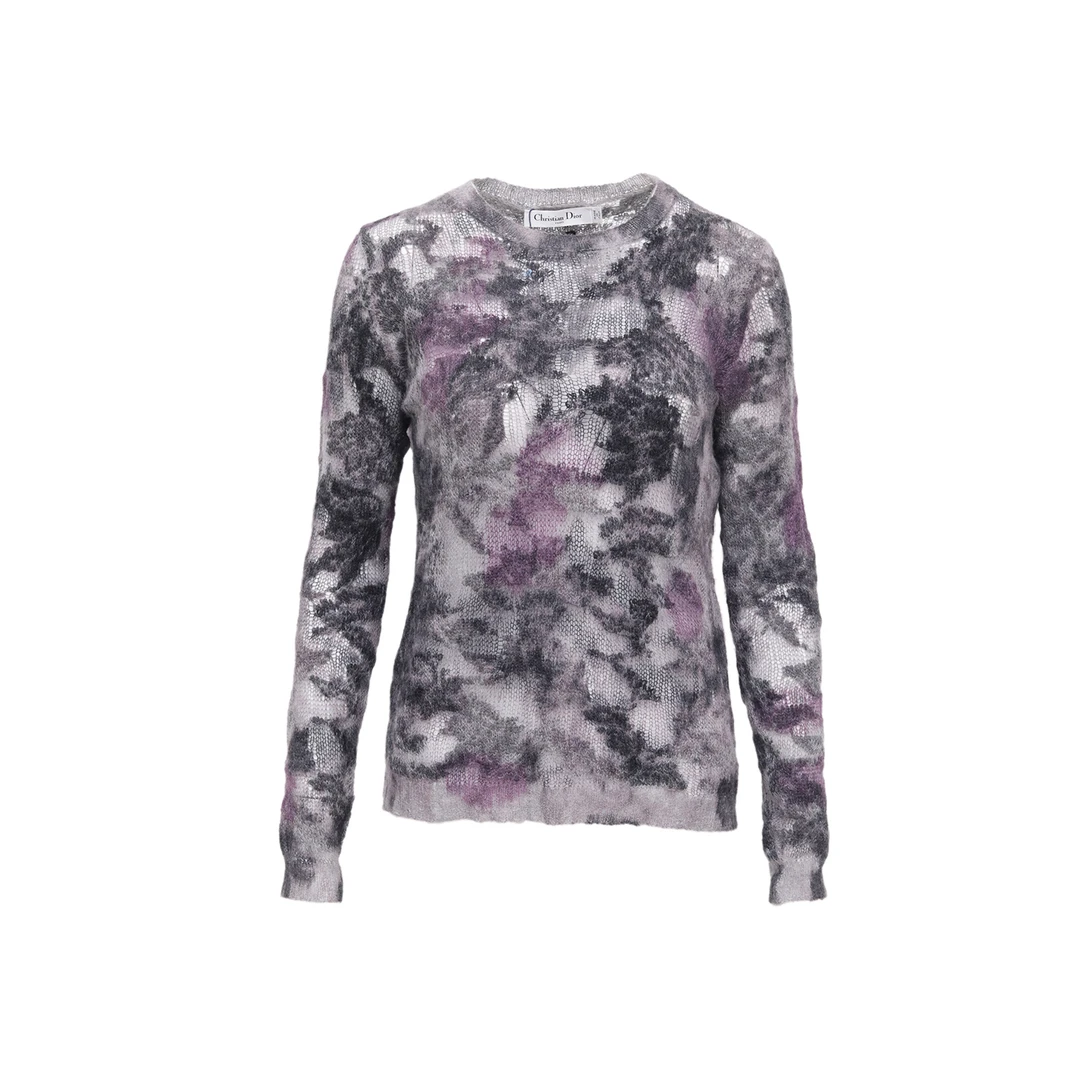 99新 DIOR/迪奥 积分-188/汤/P205639018/灰色套头镂空扎染色毛衣