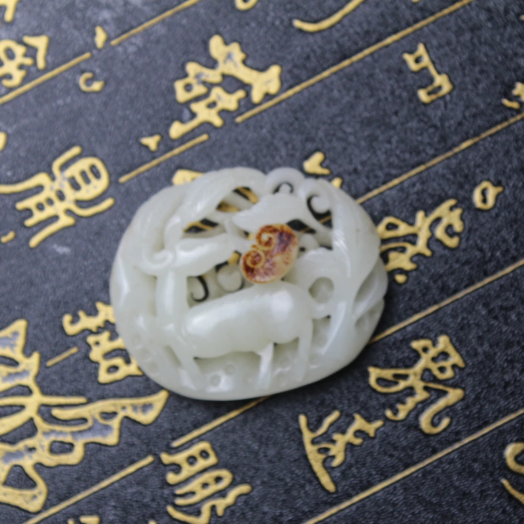 TCWWA08432清晚和田白玉福禄镂空件