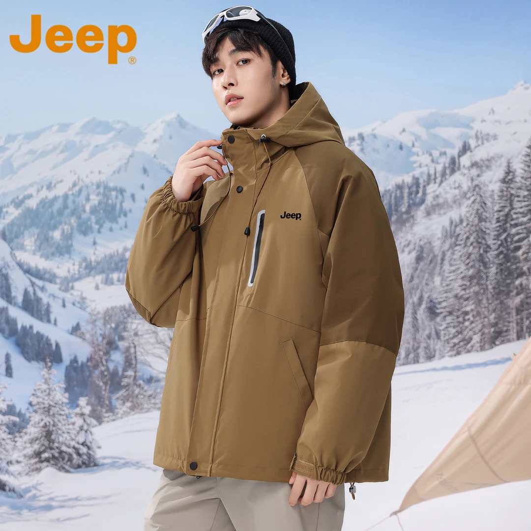 JEEP吉普户外冲锋夹克男女款秋冬季三合一外套防水旅游进藏登山服