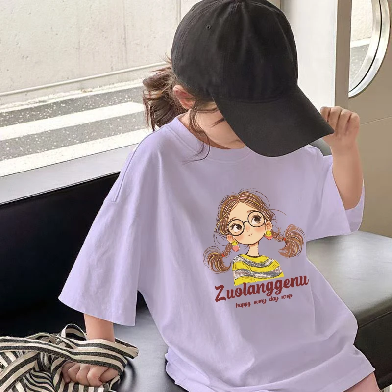 ins卡通女孩纯棉2025新款短袖t恤女夏洋气短袖内搭体恤打底衫上衣