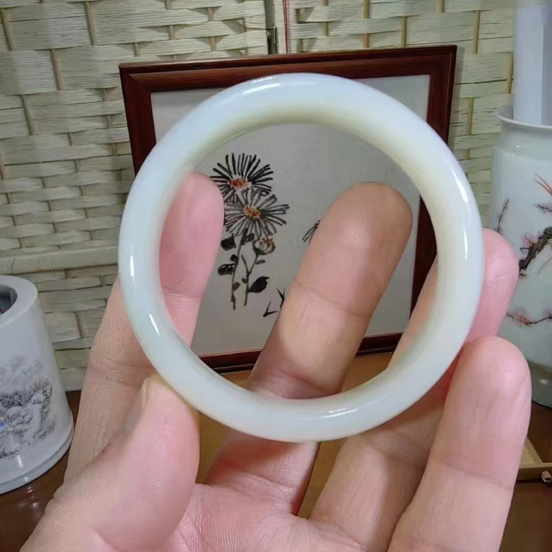 新疆和田玉白玉手镯52.2mm油润肉细纯净无瑕16*6.8mm