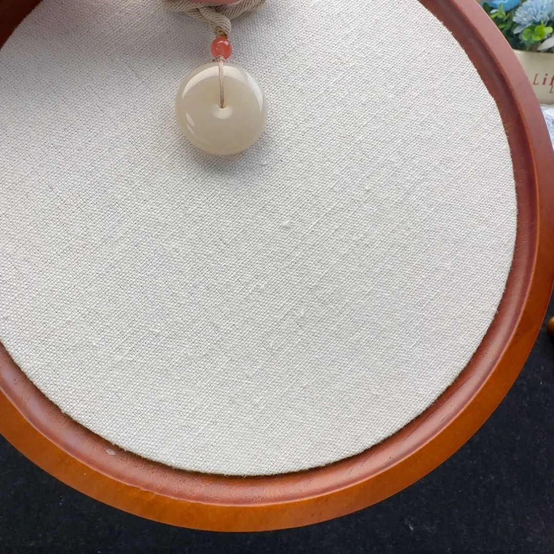 和田玉未镶嵌手链藕粉平安扣，91