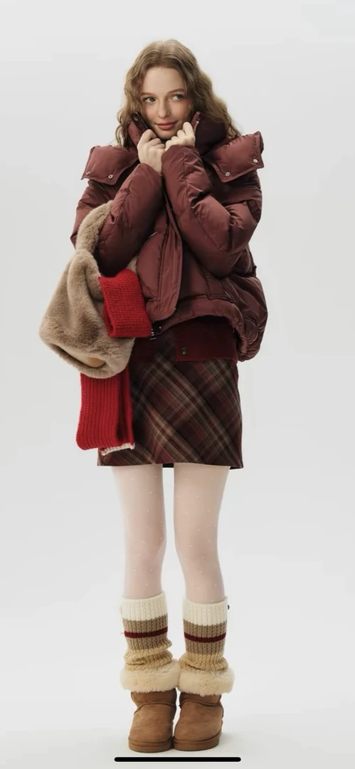 时尚女款冬季保暖上衣（新短红）