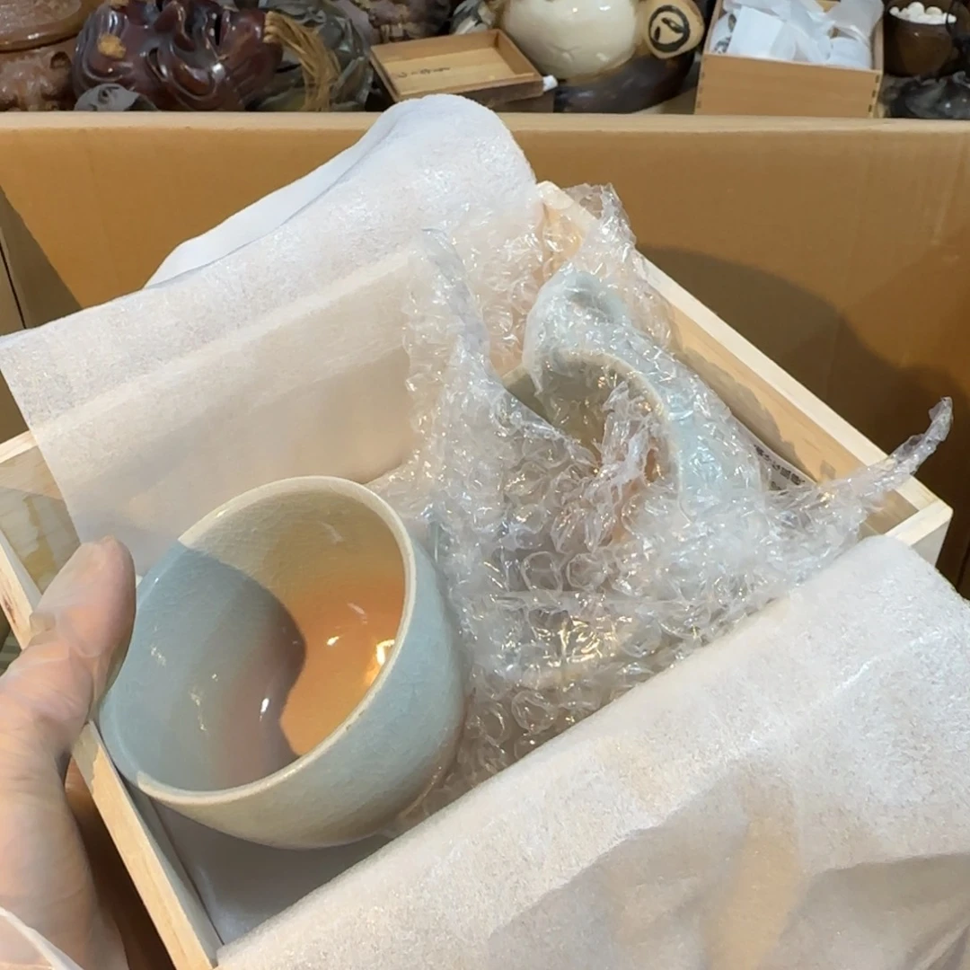 瓷片两杯两碟 瓷片中古回流孤品一件
