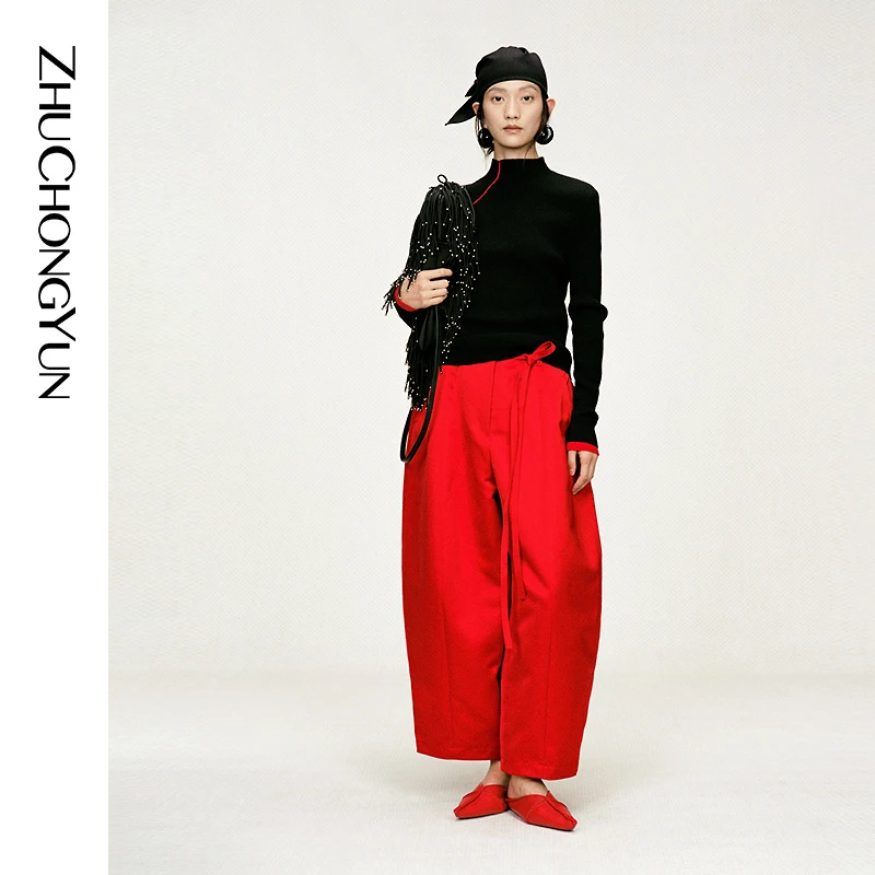 ZHUCHONGYUN2025秋绑带廓形裤宽松版型长裤腰头绑带裤子C1FZ31845