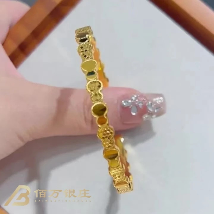 足银手镯 【佰万银庄】足银999.9鎏光福蔓葫芦碎冰百搭手镯约19.2g