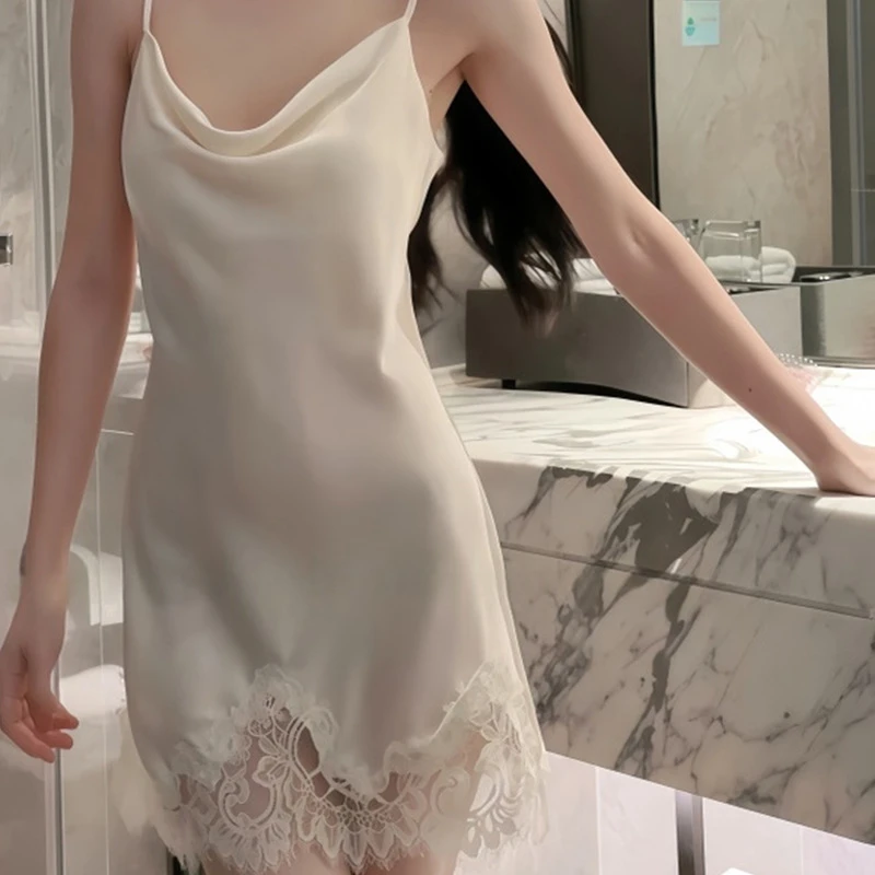 KK冰丝维密睡衣女2025新款爆款蕾丝吊带睡裙高定轻奢风带胸垫睡袍