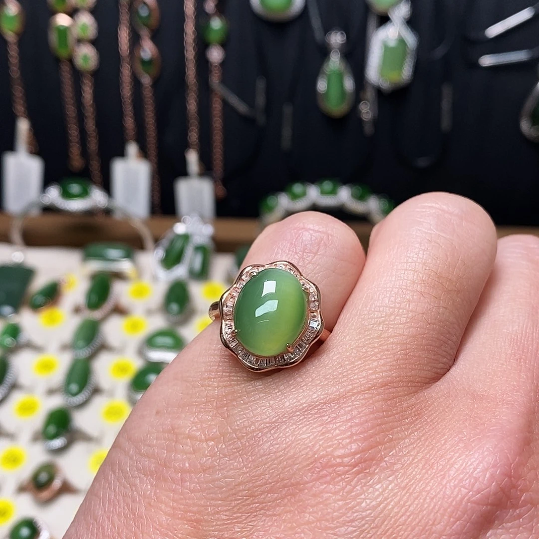 和田玉（碧玉）银S925镶嵌戒指
