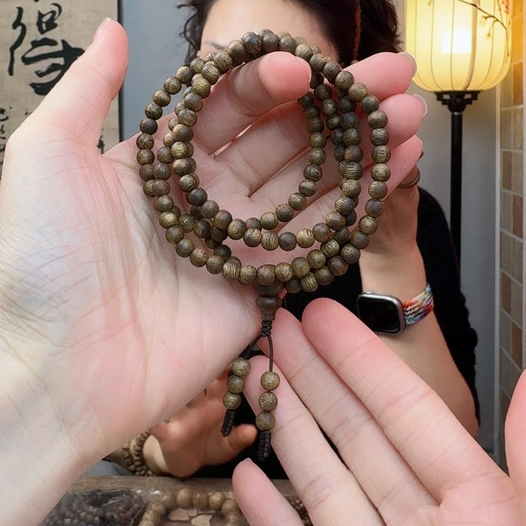 沉香手串海南乌身圆叶圆珠0.5*148