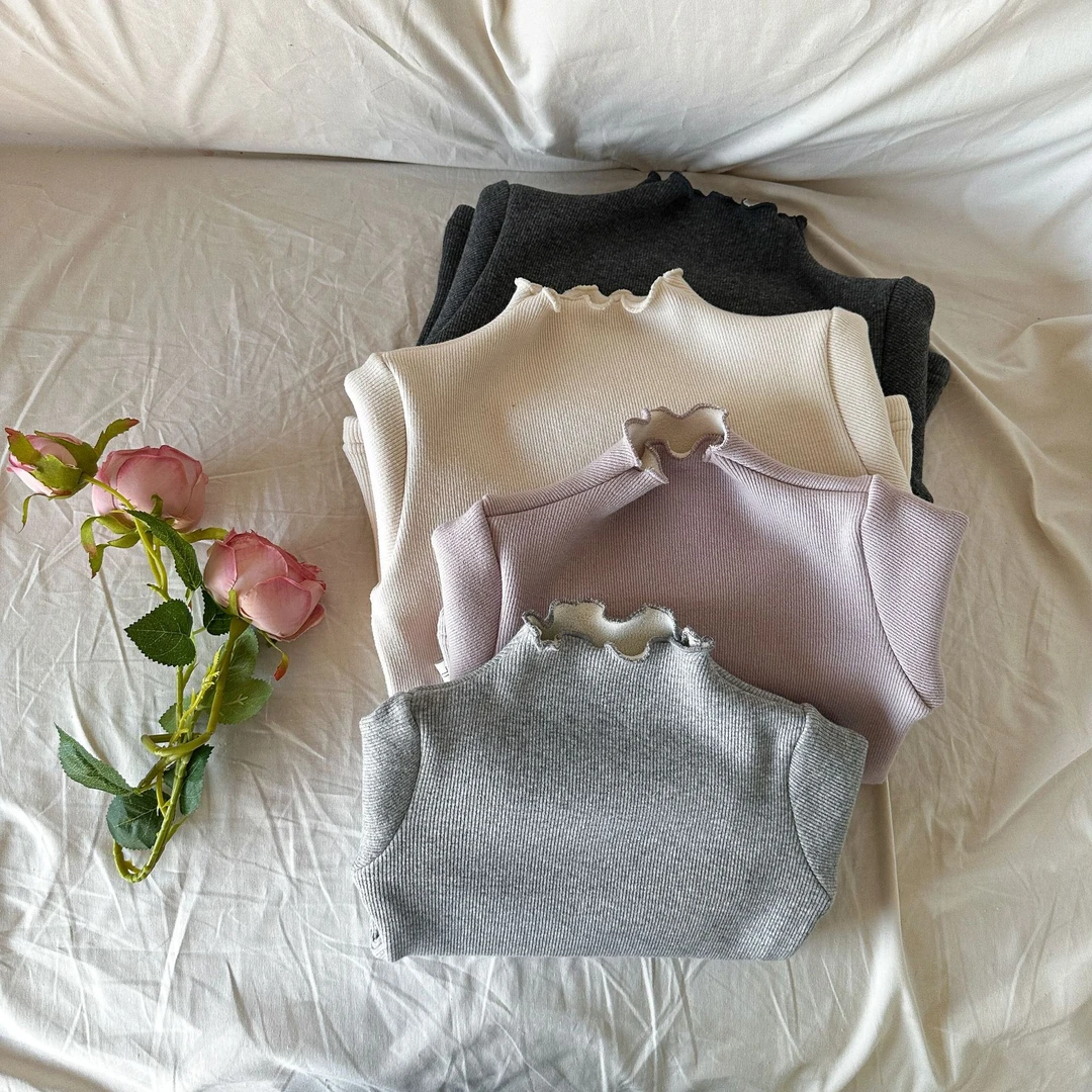 盗图必究【软糖】女宝婴儿24冬新款加厚波浪边打底衫洋气半高领上衣