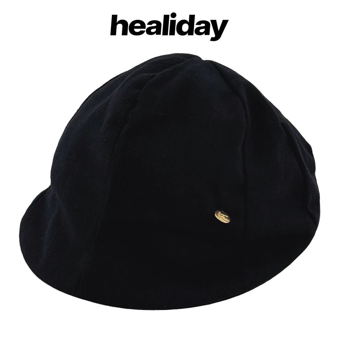 healiday 小马帽 棉麻翘边金扣前进帽日系精致轻薄贝雷马术黑