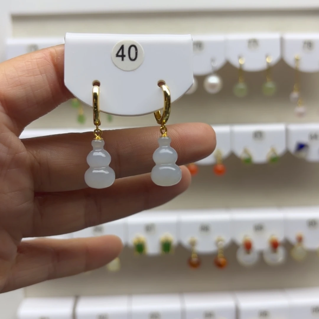 和田玉银S925镶嵌耳饰