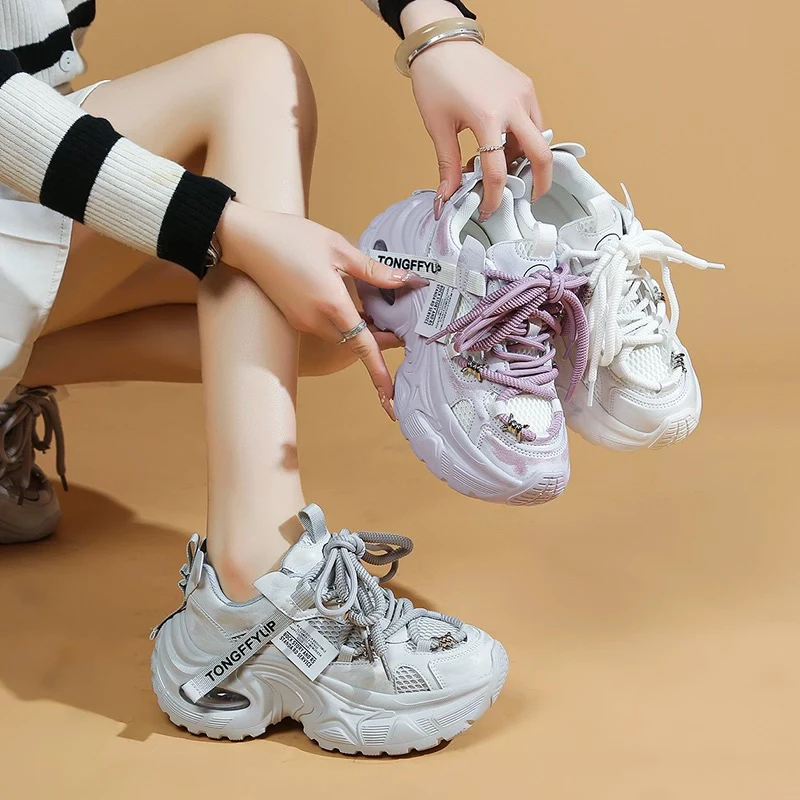 T厚底老爹鞋女【2806】夏季新真皮百搭爆款透气网面薄款休闲运动鞋