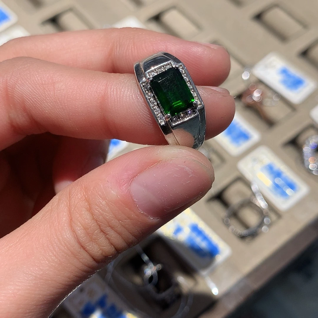 透辉石银S925镶嵌戒指