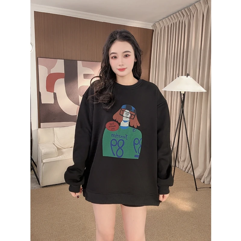 【加绒】卡通短发女孩上衣女款爆款2025新款韩宽松oversize遮屁股