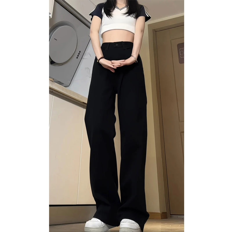 cleanfit直筒黑色休闲裤男女春秋阔腿百搭高级感宽松尤莱特长裤子
