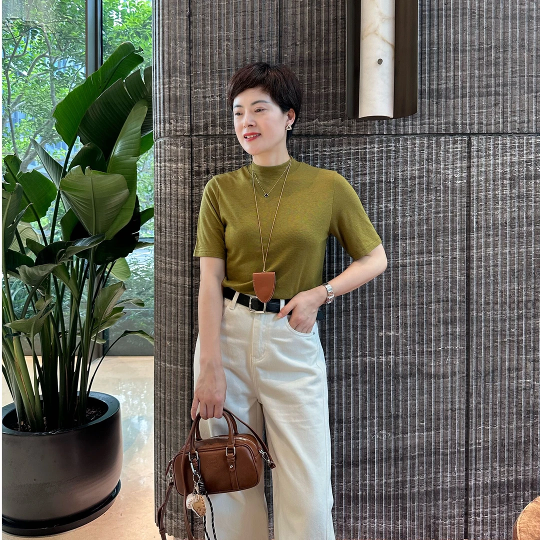 早秋中袖纯色五分袖针织耐磨毛针织衫半高领毛衣女装圆领