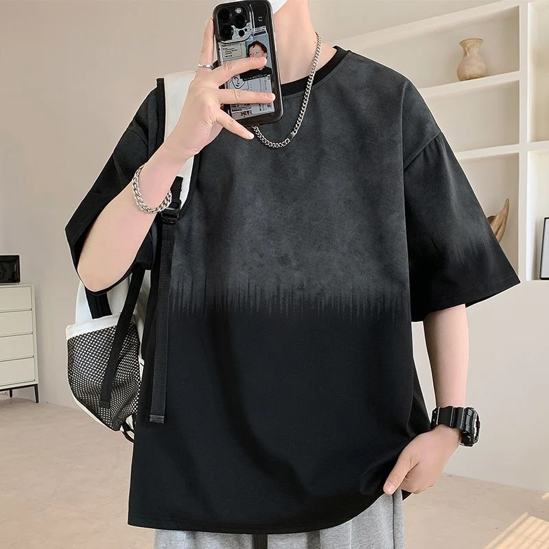 夏季新款男士T恤休闲宽松百搭潮牌圆领短袖上衣男2025年潮ins港风