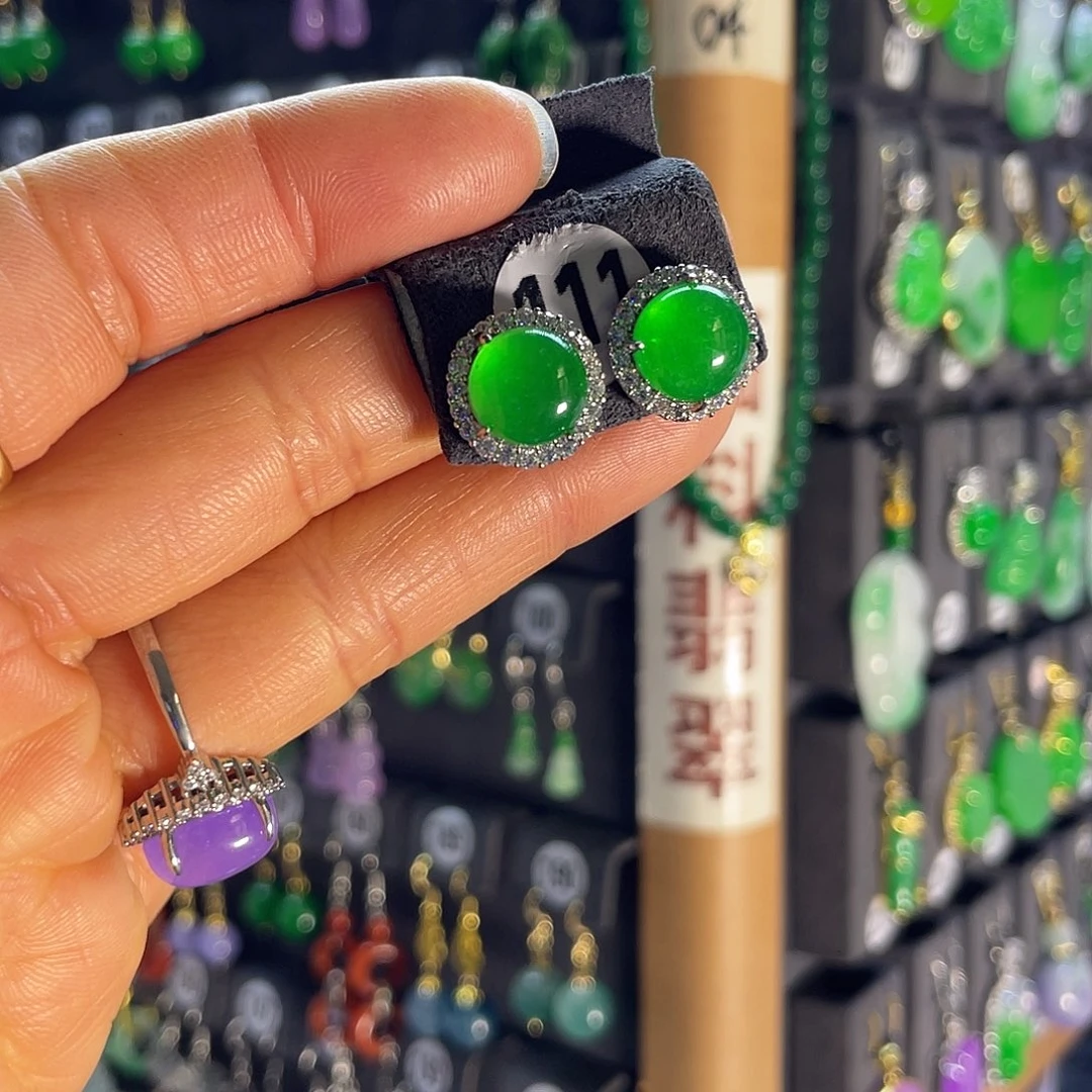 翡翠银S925镶嵌耳饰111