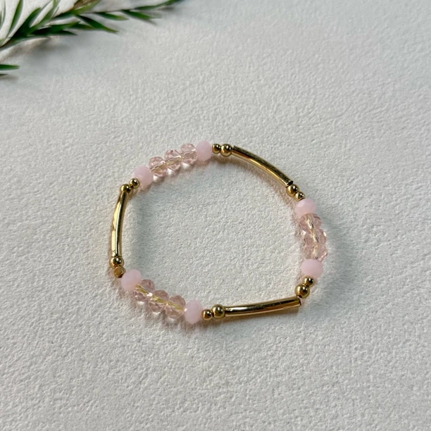 铜合金合成锆石手链 简约串珠粉色手链bs733最大手围16