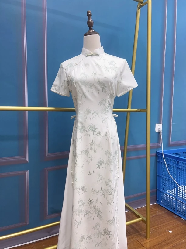 V-2839 季夏之庭 丝缎 流苏双层奥黛夏款年轻款改良旗袍125cm长款