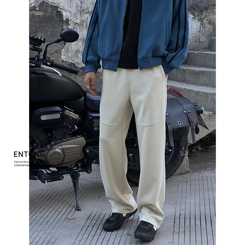 Entong美式潮牌解构卫裤男款抽绳垂感宽松直筒休闲裤纯色百搭长裤