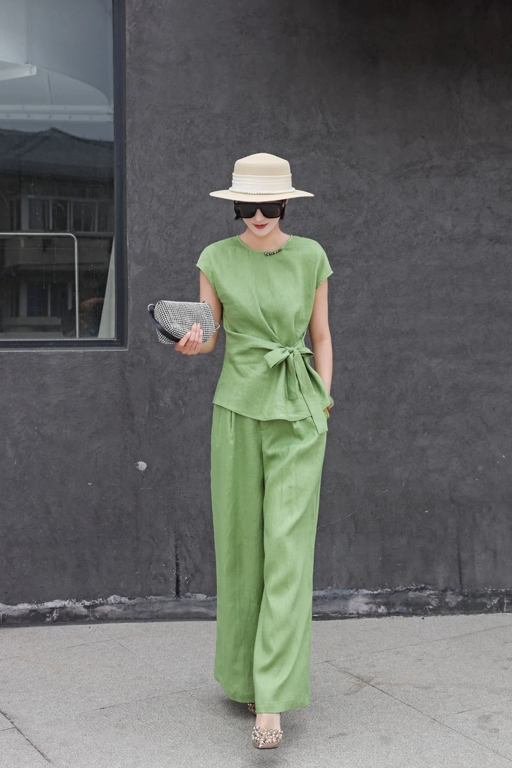 王姐专属-2025夏季新品时尚简约收腰设计系带套装-【澳L-180】