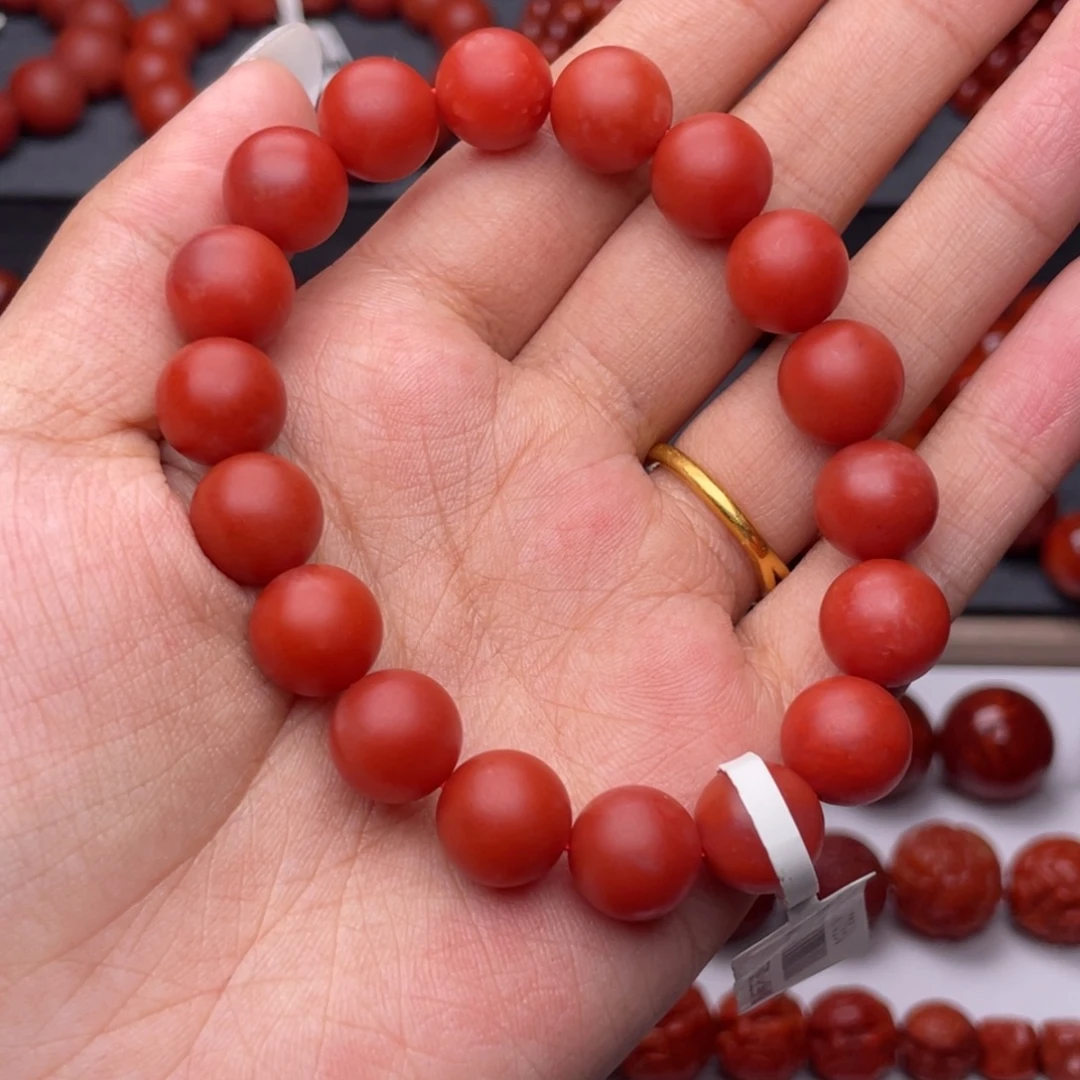南红玛瑙未镶嵌手串Y11mm顶品收藏满红满肉锦红手串