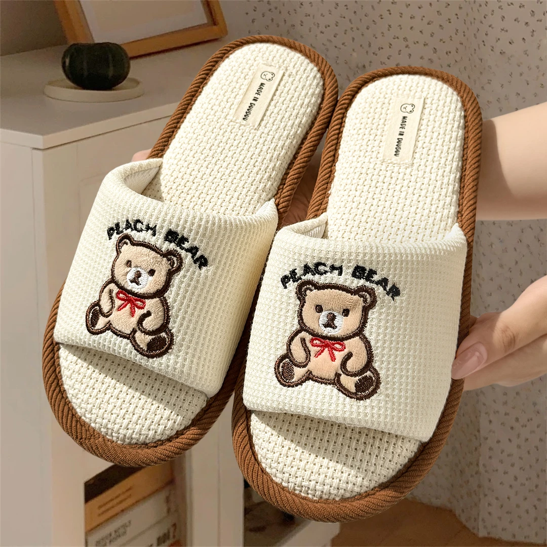 FZT透气卡通亚麻拖鞋女士夏季2025新款家居室内吸汗防臭春秋拖鞋