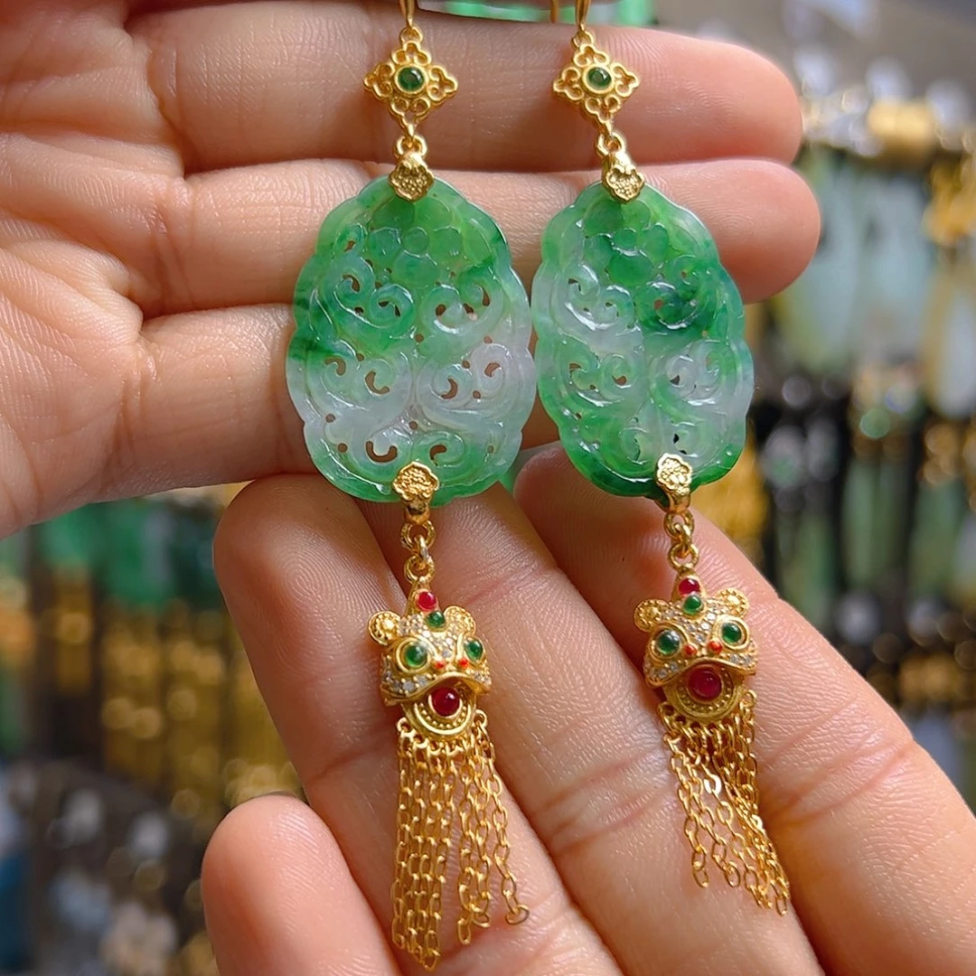 银S925镶嵌翡翠耳饰