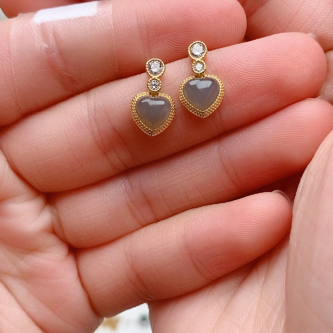 和田玉银S925镶嵌耳饰