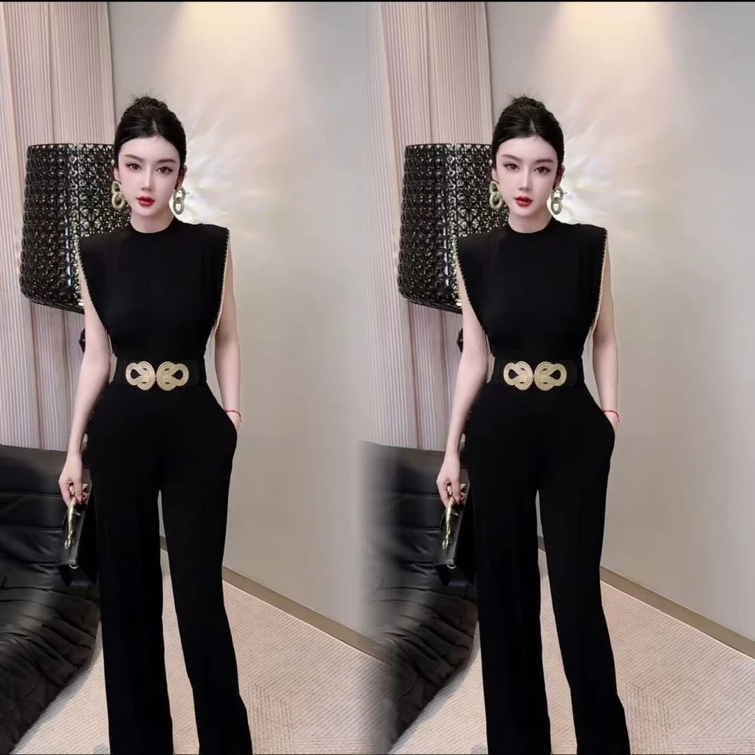 2025夏季网红新款时尚连体衣裤女神范重工流苏无袖收腰显瘦阔腿裤