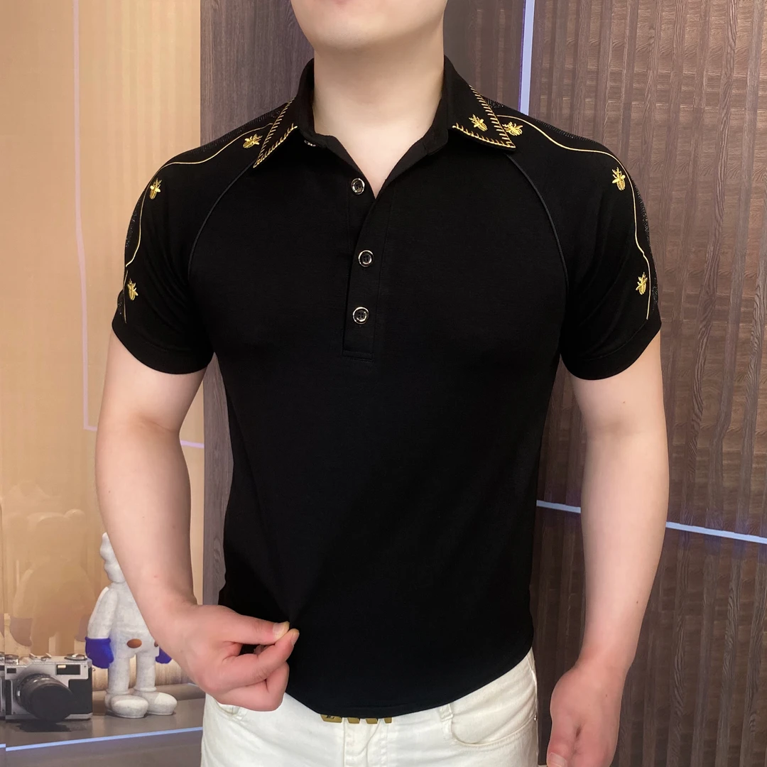 《金线蜜蜂》夏季Polo衫潮流翻领百搭网红商务修身帅气男士高品质