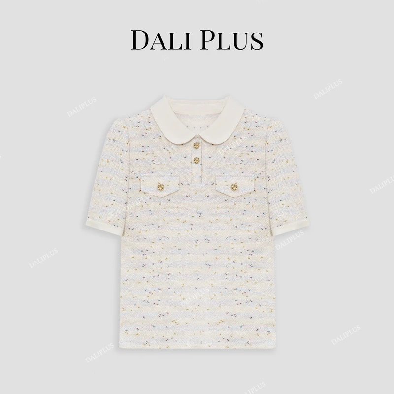 DALI PLUSJIN口金银丝 法式彩色短袖针织衫T恤-D4SS0118