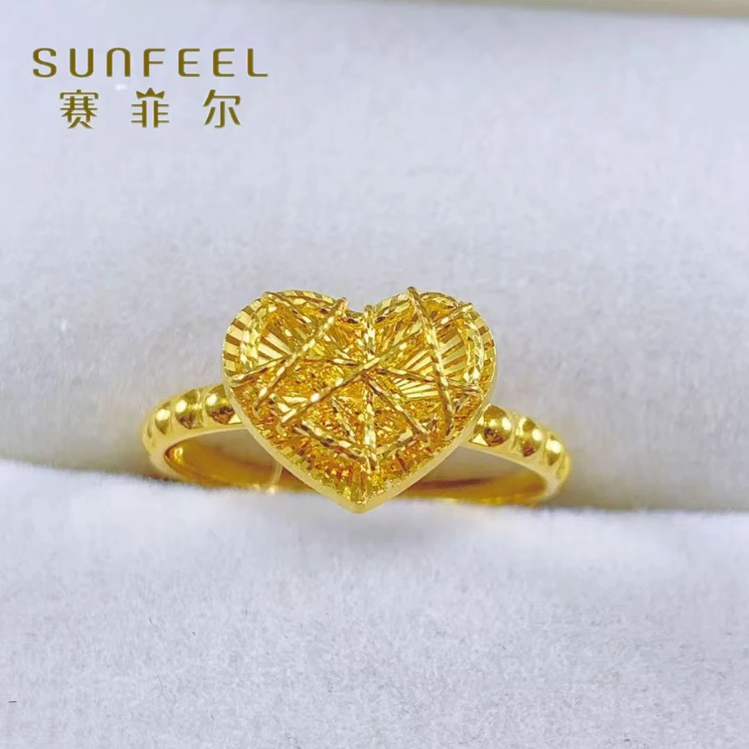 赛菲尔足金爱心戒指女款气质轻奢时尚女士简约个性可调节小众经典