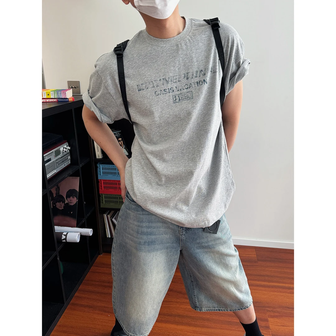 19studio WAYNEPRINCE 美式复古做旧印花短袖T恤宽松休闲运动上衣