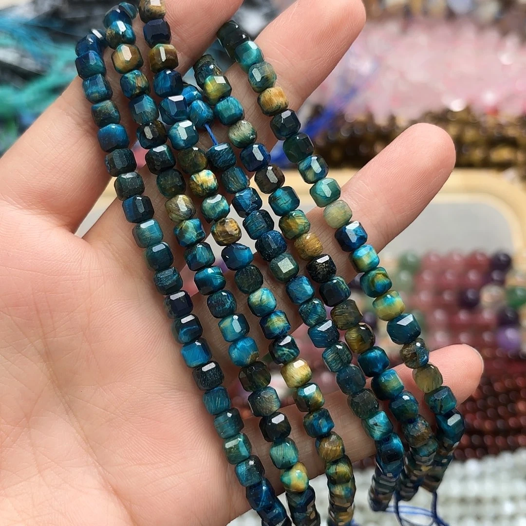 玛瑙/玉髓未镶嵌珠宝半成品5×5黄蓝虎方切一条长30