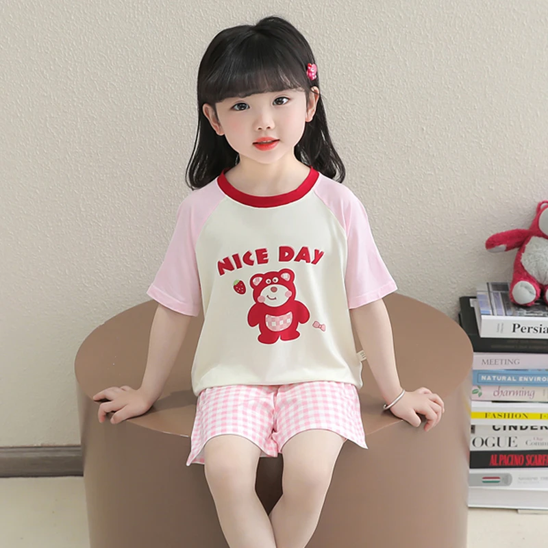 女童短袖儿童睡衣夏季莫代尔女宝宝卡通薄款家居服套装韩版宽松